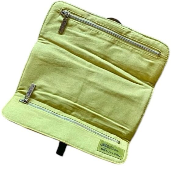 Lela Rose Beauty.com Folding Cosmetic Clutch Feather Beige Blue - Picture 3 of 3